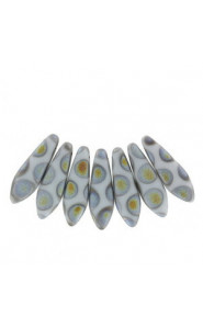 Czech Glass Daggers beads 5x16mm Chalk white marea dots matted 03000-2807A